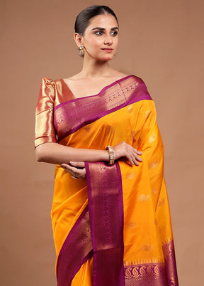 Yellow Kanjivaram Silk Saree With Blouse Piece