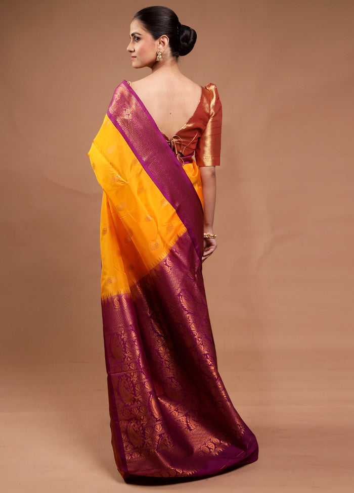 Yellow Kanjivaram Silk Saree With Blouse Piece