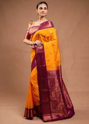 Yellow Kanjivaram Silk Saree With Blouse Piece