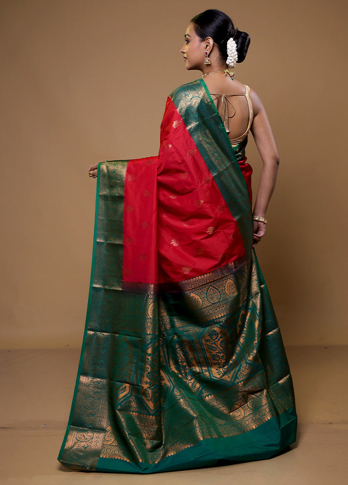 Red Kanjivaram Silk Saree With Blouse Piece