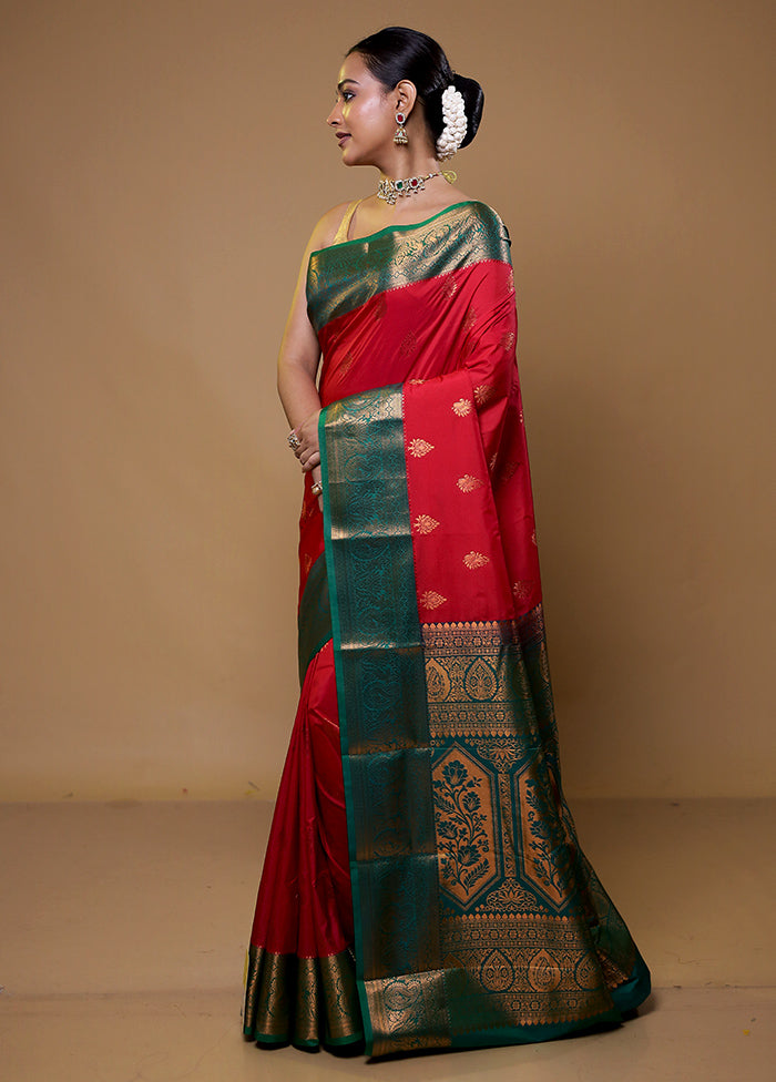 Red Kanjivaram Silk Saree With Blouse Piece