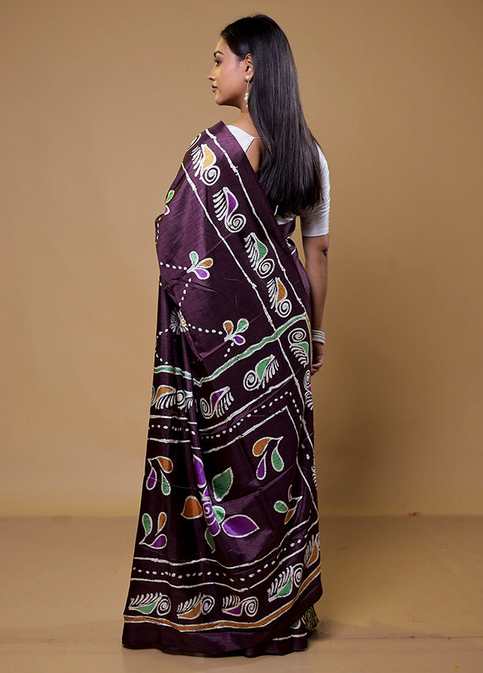 Purple Dupion Silk Saree With Blouse Piece