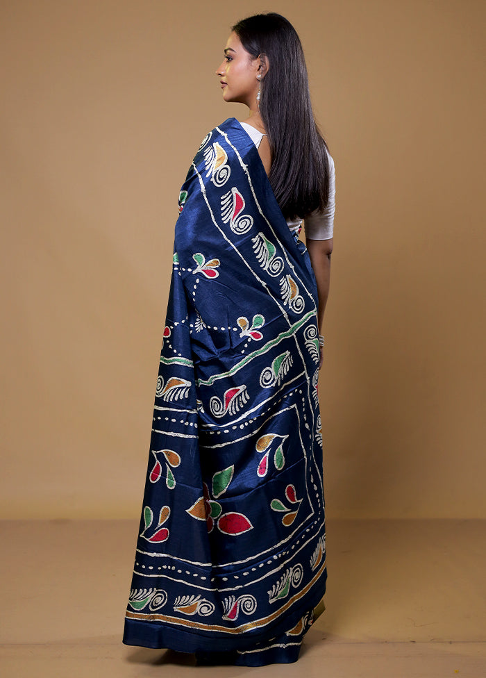 Blue Dupion Silk Saree With Blouse Piece