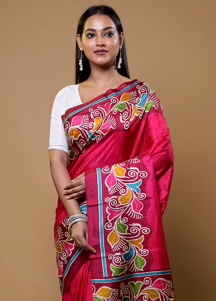 Pink Dupion Silk Saree With Blouse Piece