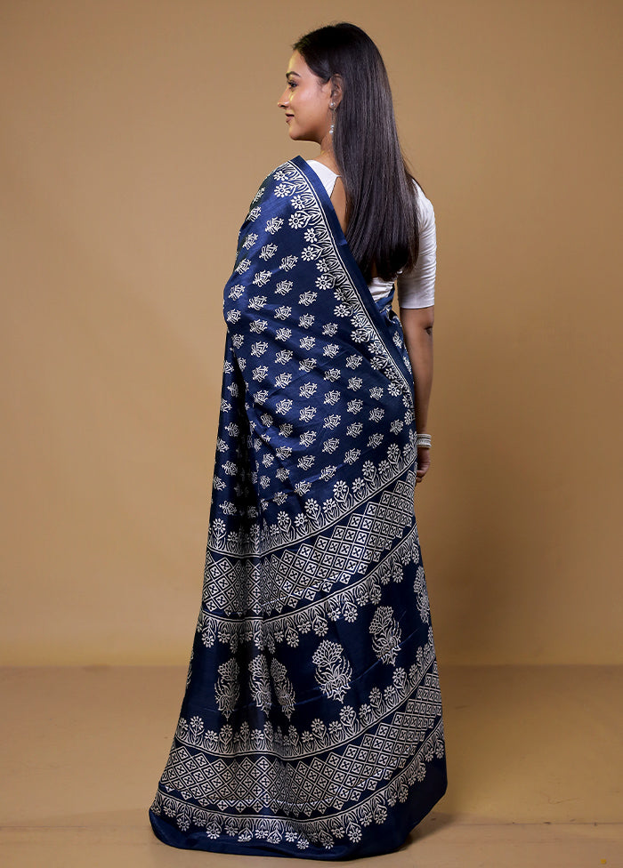 Blue Dupion Silk Saree With Blouse Piece