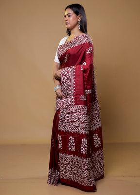 Maroon Dupion Silk Saree With Blouse Piece