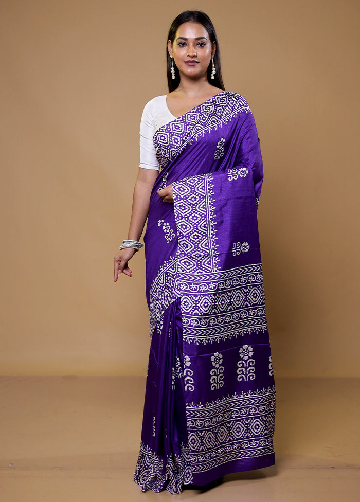 Purple Dupion Silk Saree With Blouse Piece