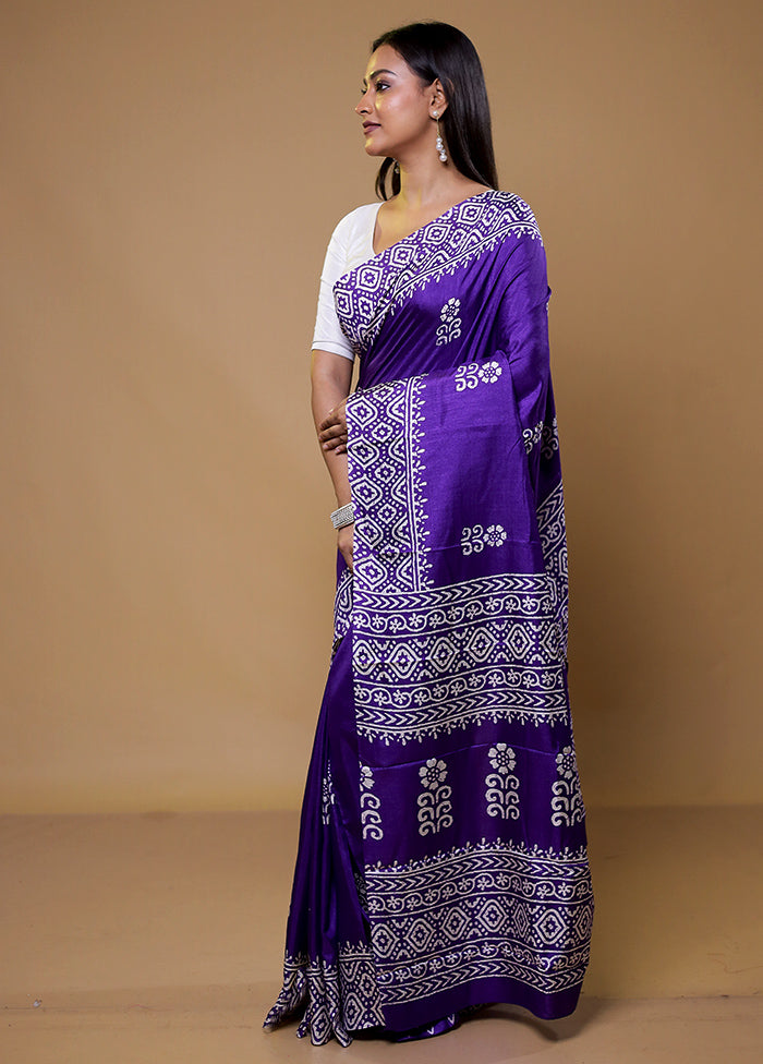 Purple Dupion Silk Saree With Blouse Piece