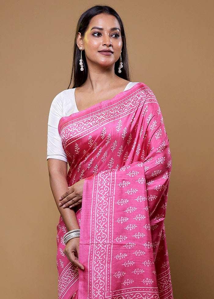 Pink Dupion Silk Saree With Blouse Piece