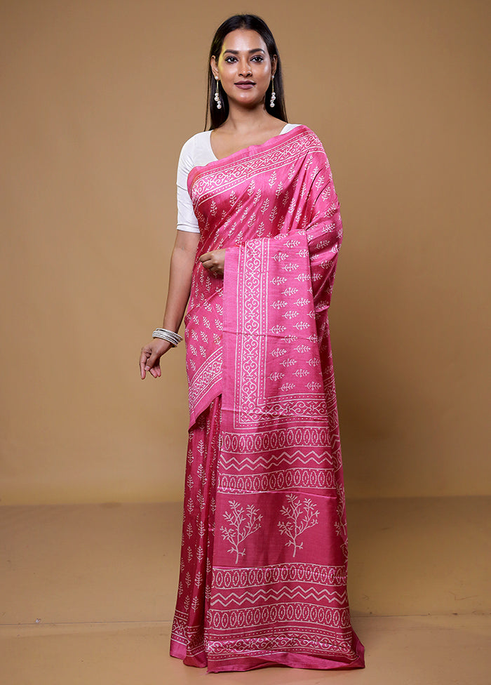 Pink Dupion Silk Saree With Blouse Piece