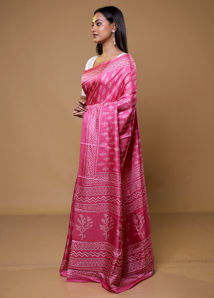 Pink Dupion Silk Saree With Blouse Piece