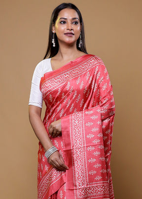 Pink Dupion Silk Saree With Blouse Piece