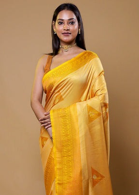 Yellow Dupion Silk Saree With Blouse Piece