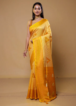 Yellow Dupion Silk Saree With Blouse Piece