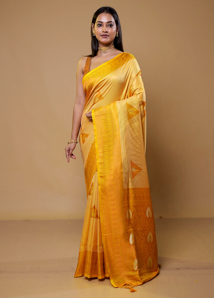 Yellow Dupion Silk Saree With Blouse Piece