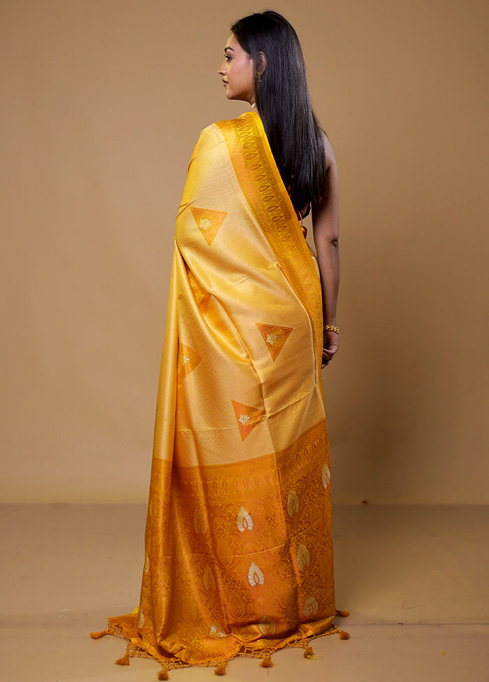 Yellow Dupion Silk Saree With Blouse Piece