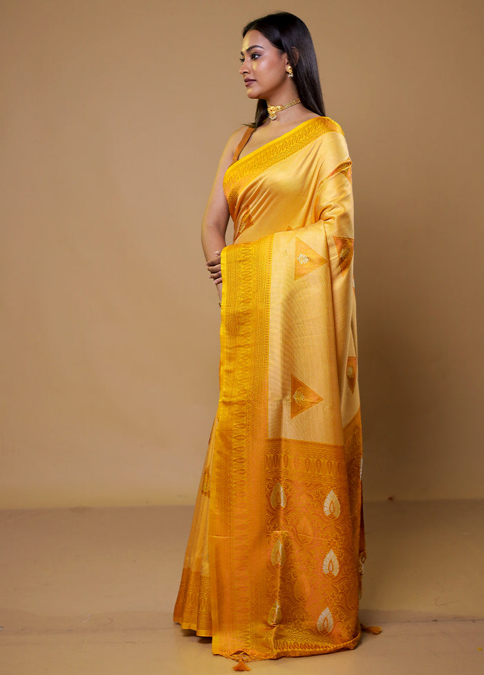 Yellow Dupion Silk Saree With Blouse Piece