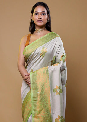 Cream Dupion Silk Saree With Blouse Piece