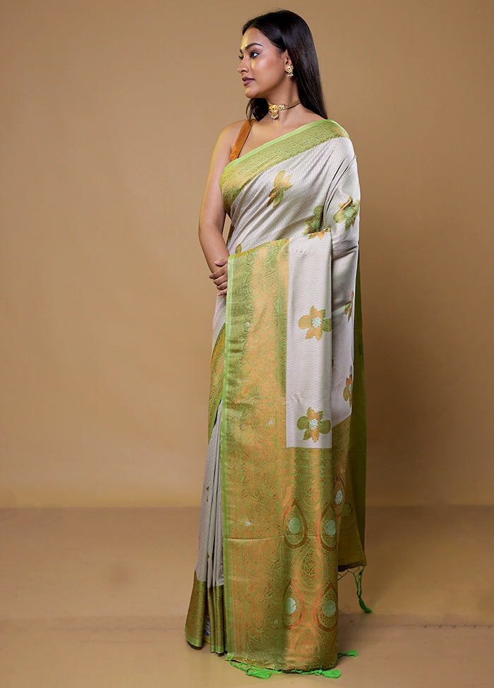 Cream Dupion Silk Saree With Blouse Piece