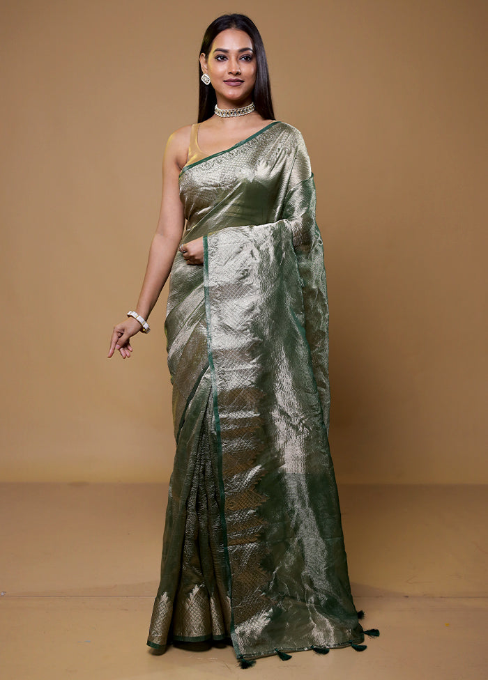 Green Crushed Tissue Silk Saree With Blouse Piece