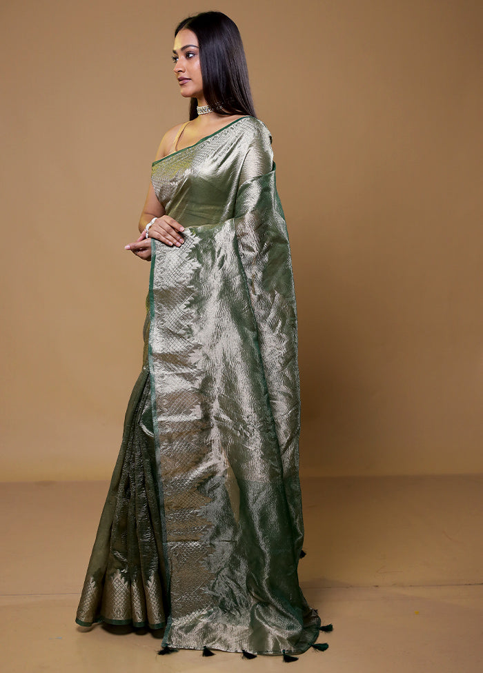 Green Crushed Tissue Silk Saree With Blouse Piece