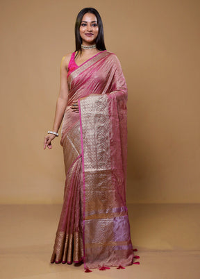 Pink Crushed Tissue Silk Saree With Blouse Piece