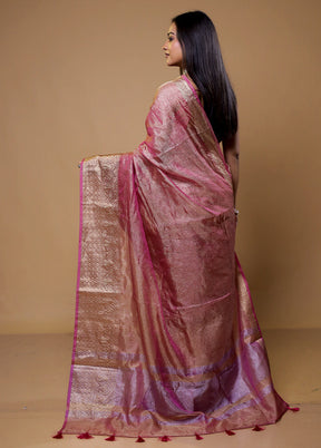 Pink Crushed Tissue Silk Saree With Blouse Piece