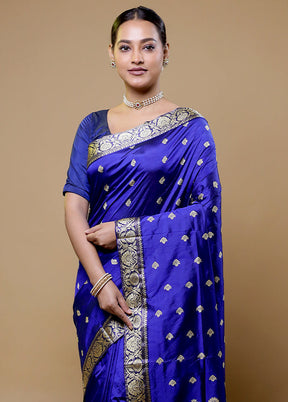 Blue Handloom Assam Pure Silk Saree With Blouse Piece