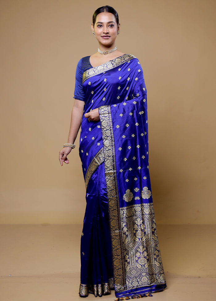 Blue Handloom Assam Pure Silk Saree With Blouse Piece