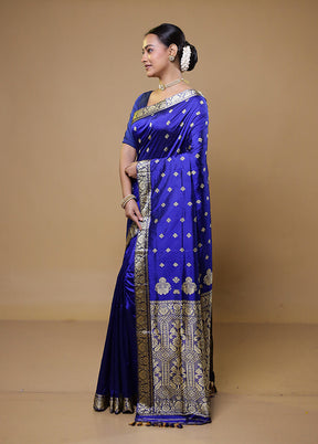 Blue Handloom Assam Pure Silk Saree With Blouse Piece