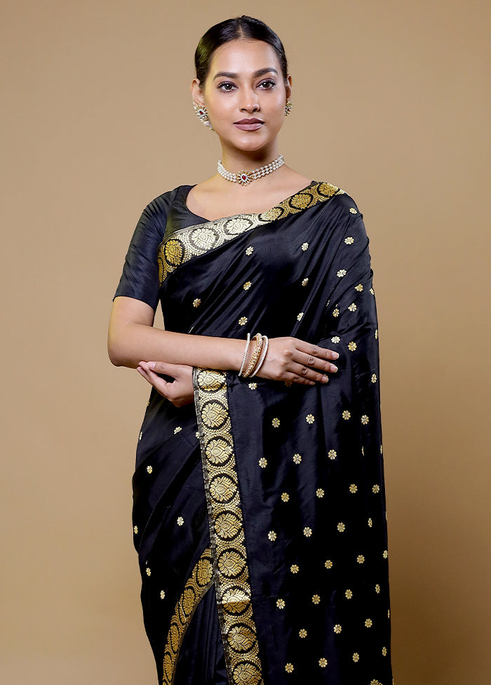 Black Handloom Assam Pure Silk Saree With Blouse Piece