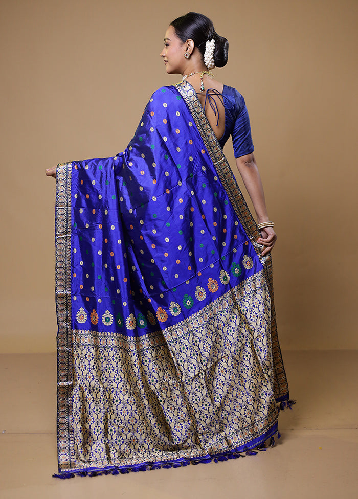 Blue Handloom Assam Pure Silk Saree With Blouse Piece