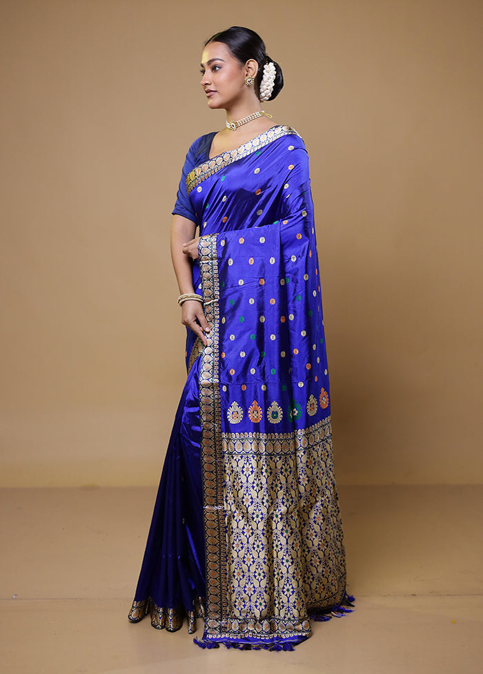 Blue Handloom Assam Pure Silk Saree With Blouse Piece