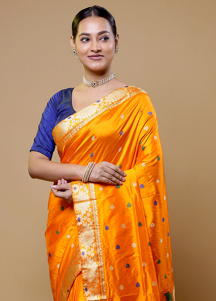 Yellow Handloom Assam Pure Silk Saree With Blouse Piece