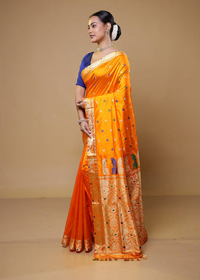 Yellow Handloom Assam Pure Silk Saree With Blouse Piece