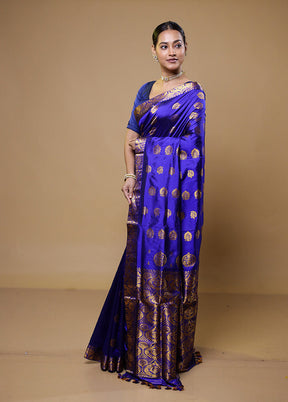 Blue Handloom Assam Pure Silk Saree With Blouse Piece