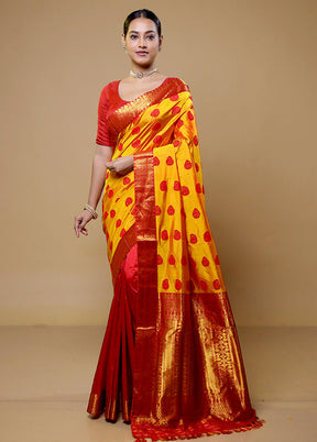 Yellow Handloom Assam Pure Silk Saree With Blouse Piece