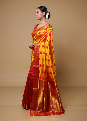 Yellow Handloom Assam Pure Silk Saree With Blouse Piece