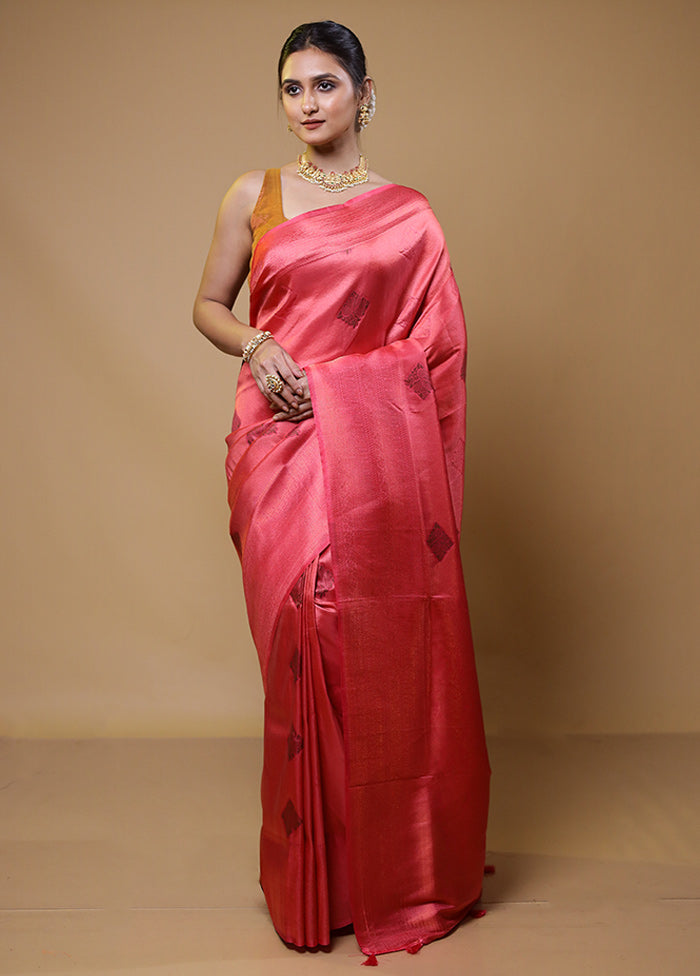 Pink Dupion Silk Saree With Blouse Piece