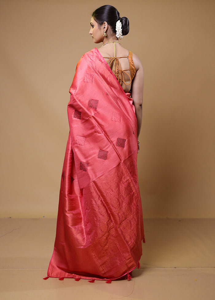 Pink Dupion Silk Saree With Blouse Piece