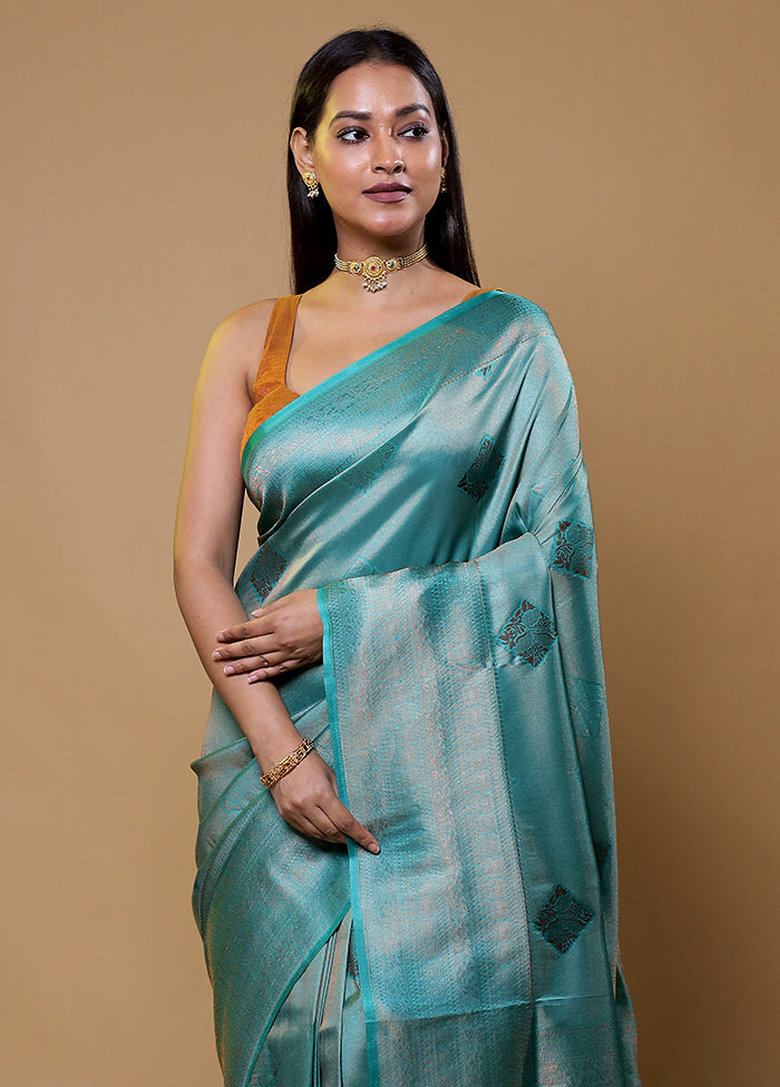 Green Dupion Silk Saree With Blouse Piece