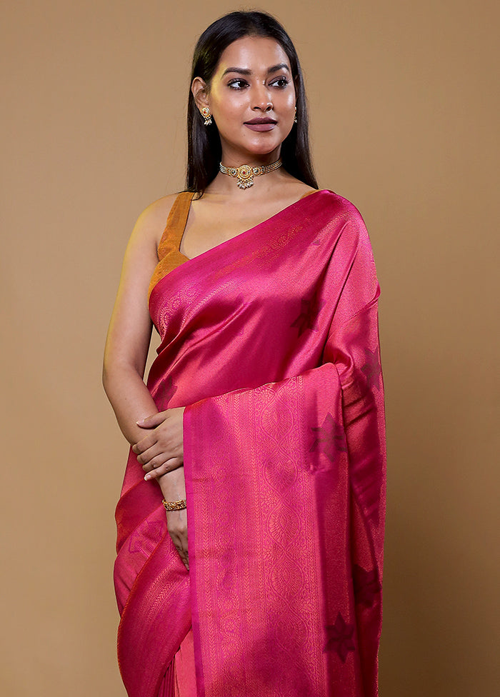 Pink Dupion Silk Saree With Blouse Piece