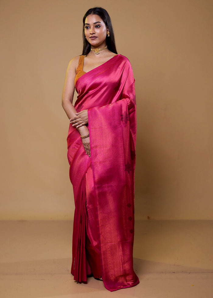 Pink Dupion Silk Saree With Blouse Piece