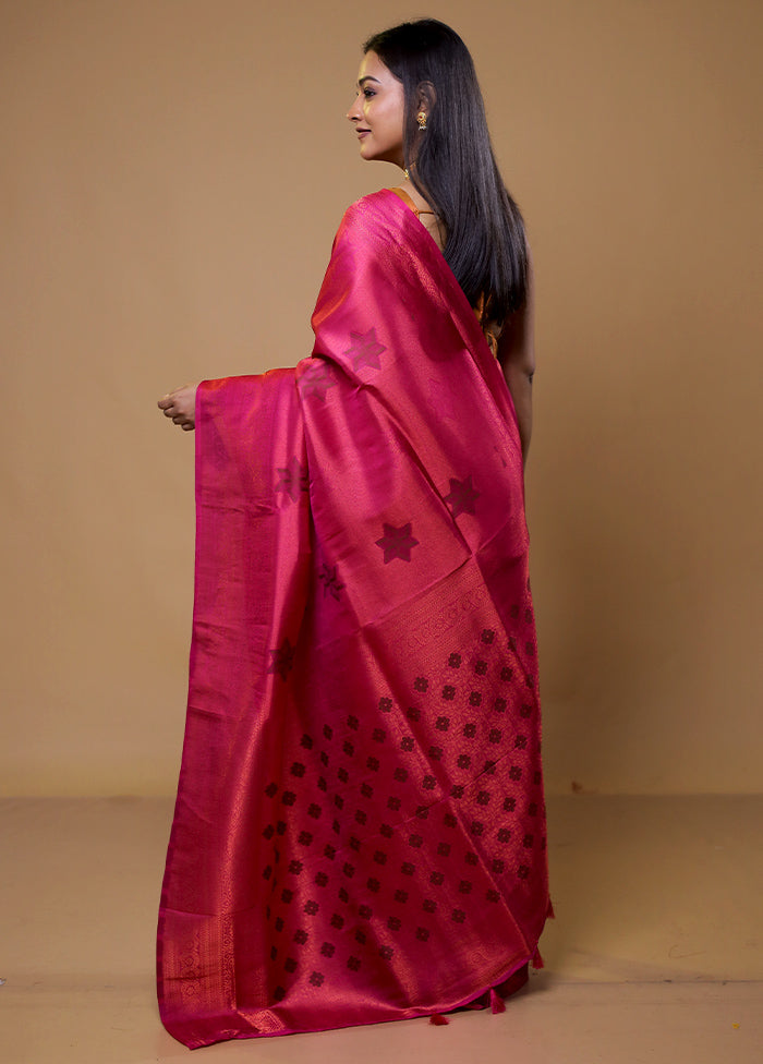 Pink Dupion Silk Saree With Blouse Piece