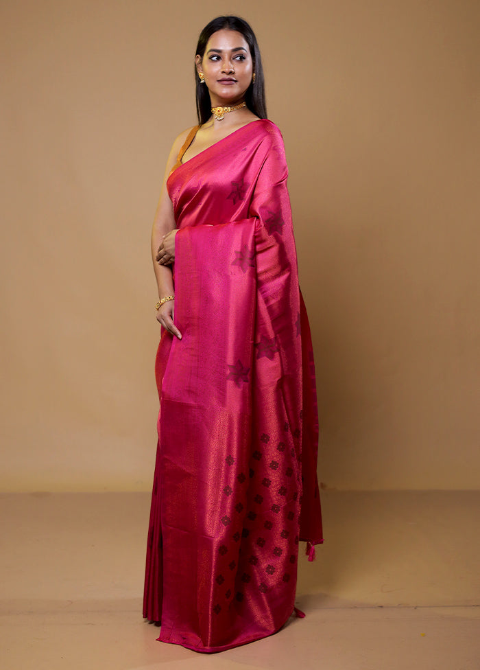 Pink Dupion Silk Saree With Blouse Piece