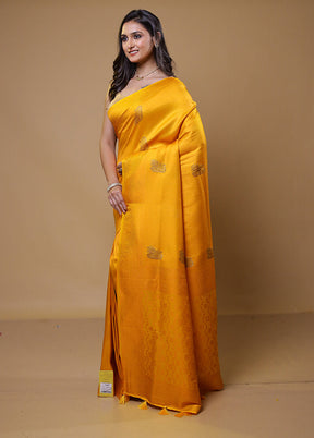 Yellow Dupion Silk Saree With Blouse Piece