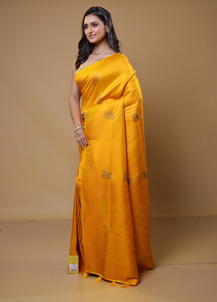 Yellow Dupion Silk Saree With Blouse Piece