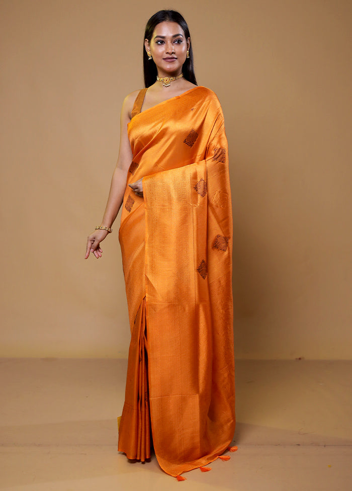 Orange Dupion Silk Saree With Blouse Piece