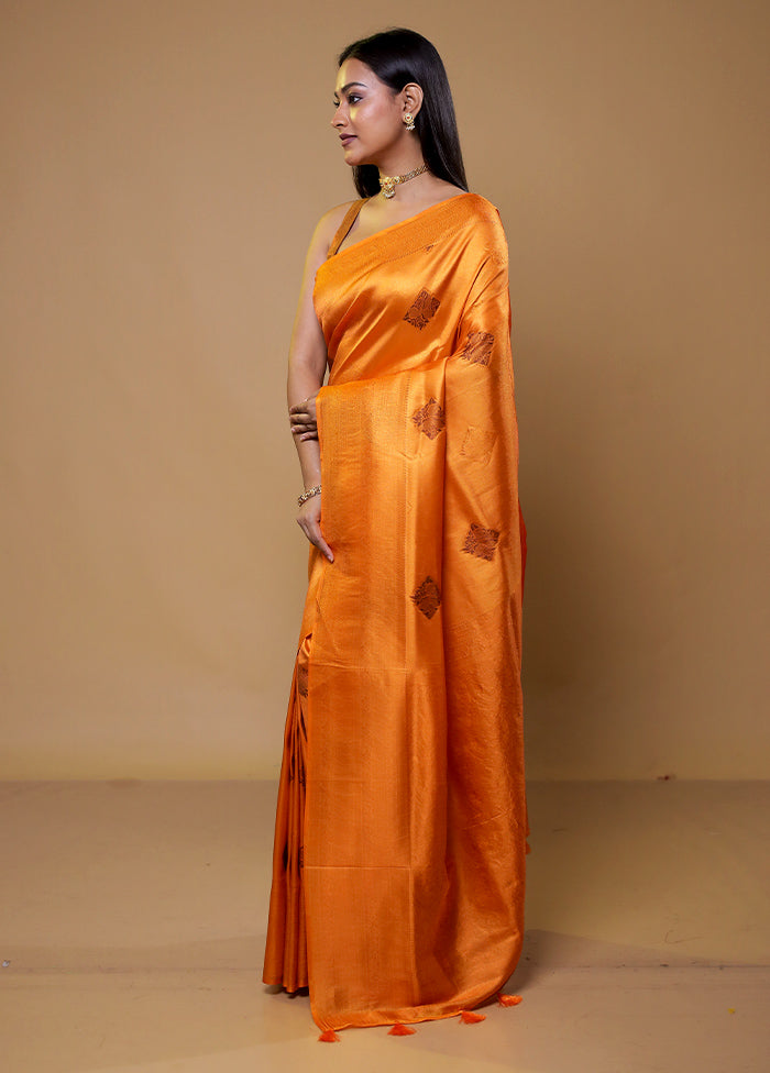 Orange Dupion Silk Saree With Blouse Piece