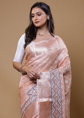 Pink Tissue Silk Saree With Blouse Piece